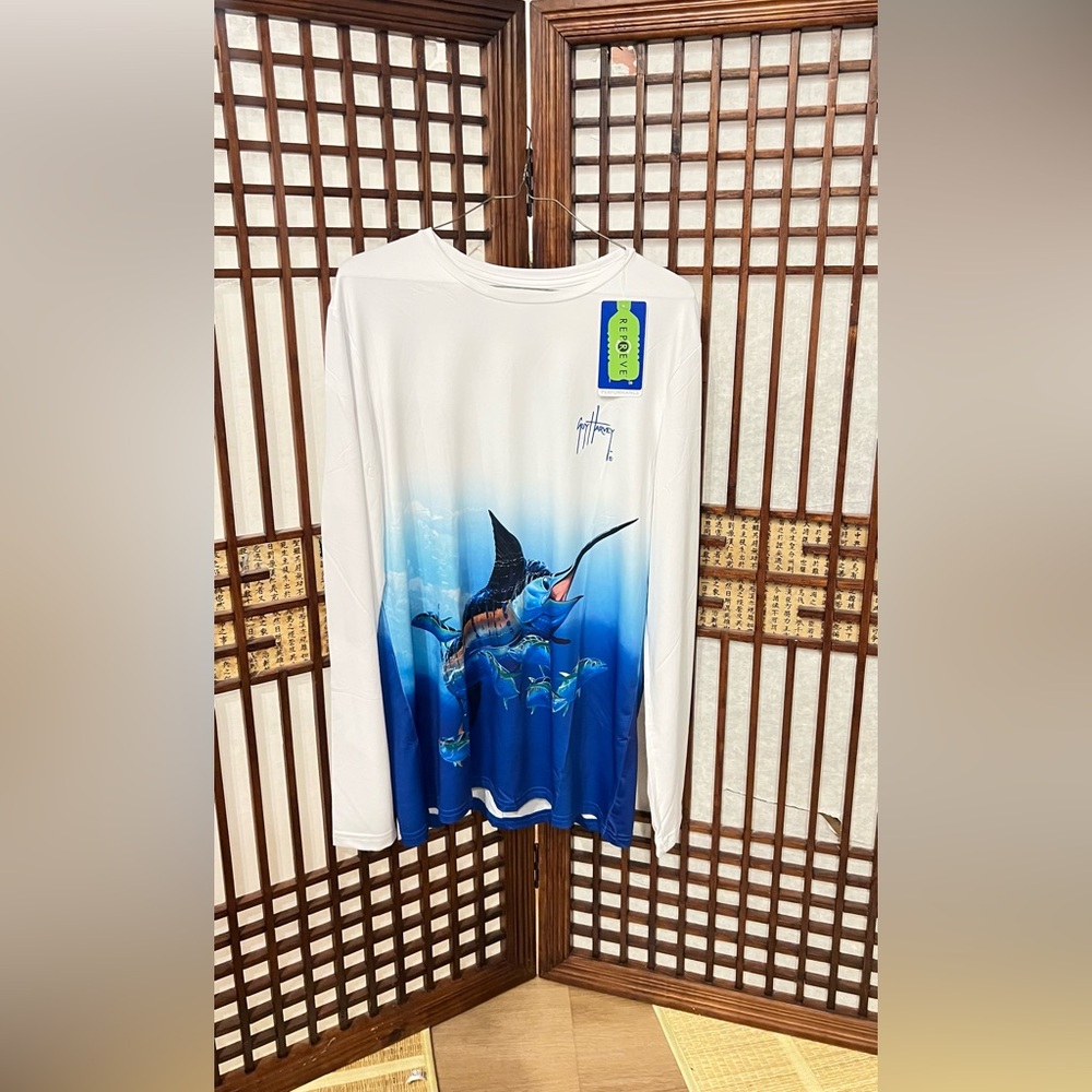 Guy Harvey Blue and White Performance Shirt